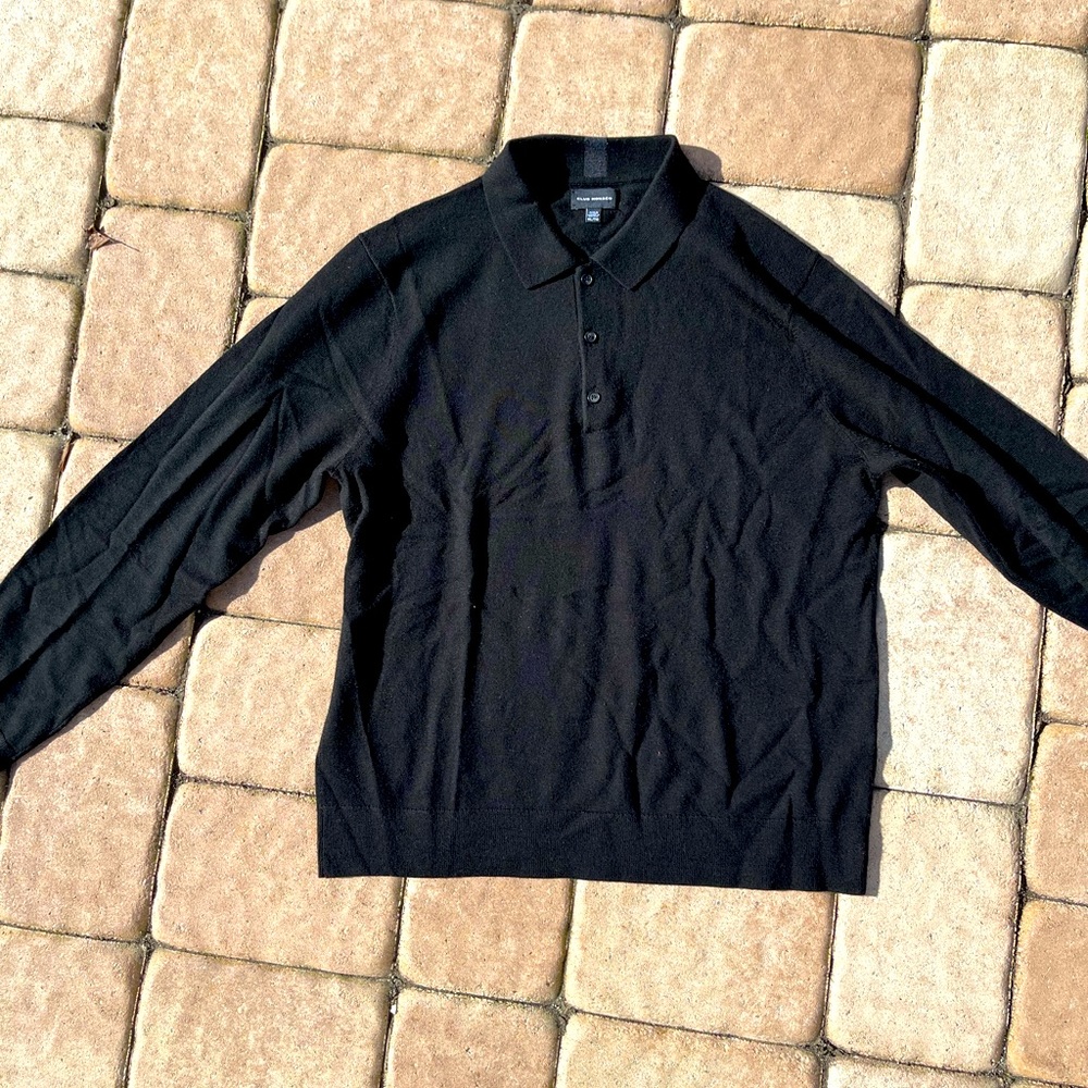 Club Monaco Wool Long Sleeve Polo SIZE XL. Black.
